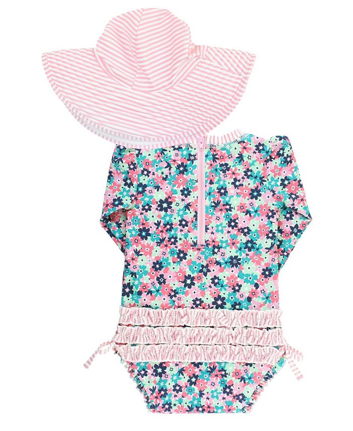 RuffleButts Baby Girls Ruffled 1Piece Rash Guard Swim Hat Set Macy's