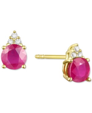 Macy's Sapphire (7/8 Ct. T.w.) & Diamond Accent Stud Earrings In 14k Yellow Gold (also In Emerald, Ruby, Mo In Ruby/yellow Gold