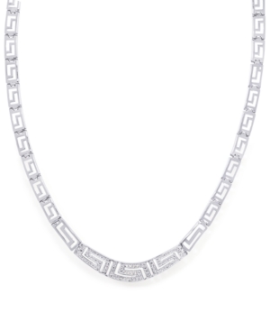 image of Diamond Accent Greek Key Necklace in Fine Silver Plate