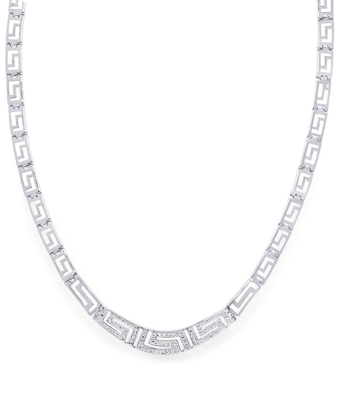 Macy s Diamond Accent Greek Key Necklace in Silver Plate Macy s