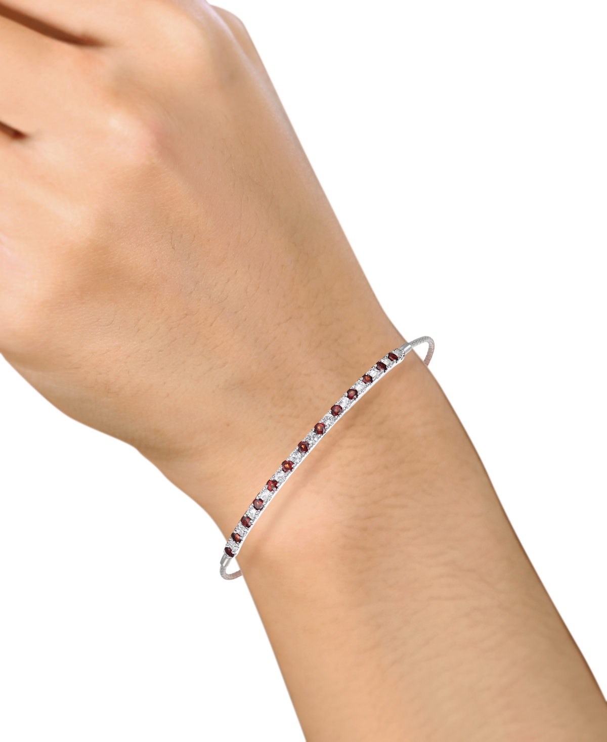 Rhodolite(1/3 ct. t.w.) & White Topaz (5/8 ct. t.w.) Bolo Bracelet in Sterling Silver (Also in Citrine, Peridot, Amethyst, Lab-Created Opal &