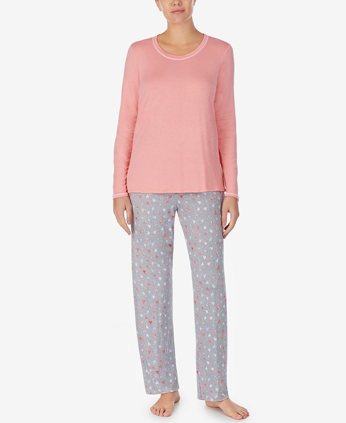 Cuddl Duds Solid Top & Printed Pants Pajama Set - Macy's