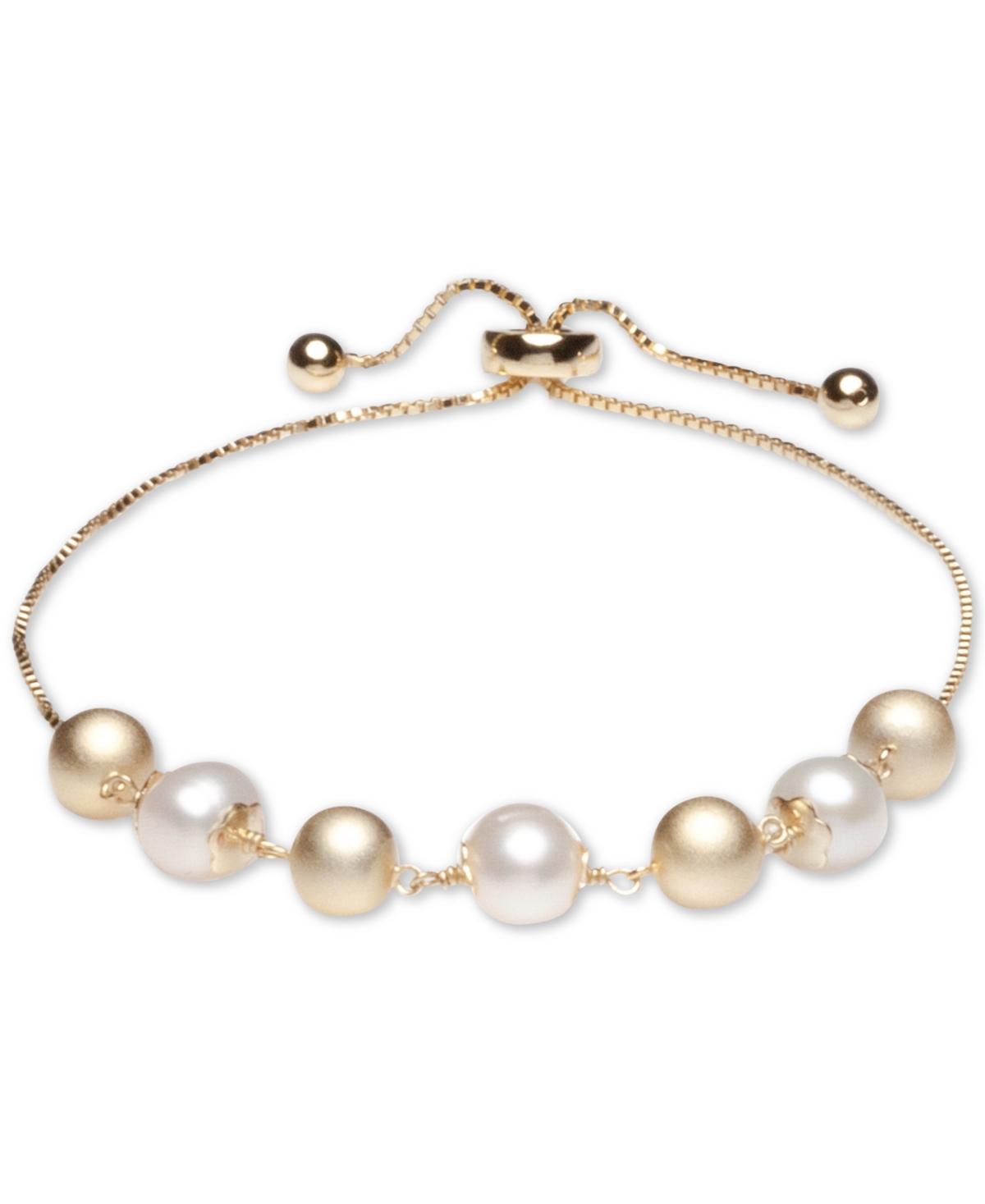 Cultured Freshwater Pearl (8mm) and Beads Bolo Bracelet in 18k Gold over Sterling Silver - Gold Over Silver