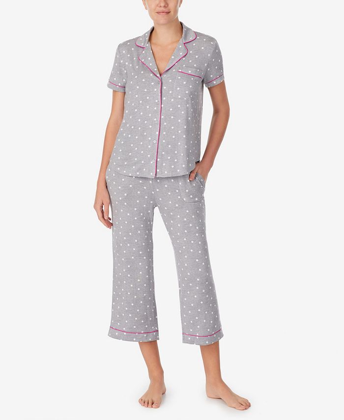 kate spade new york Women's Short Sleeve Knit Cropped Pant Notch Pajama ...
