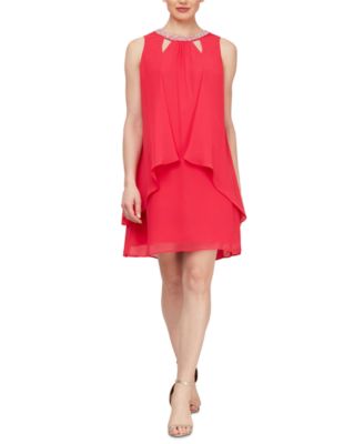 SL Fashions Chiffon Cut Out Beaded Neckline Dress Macy s