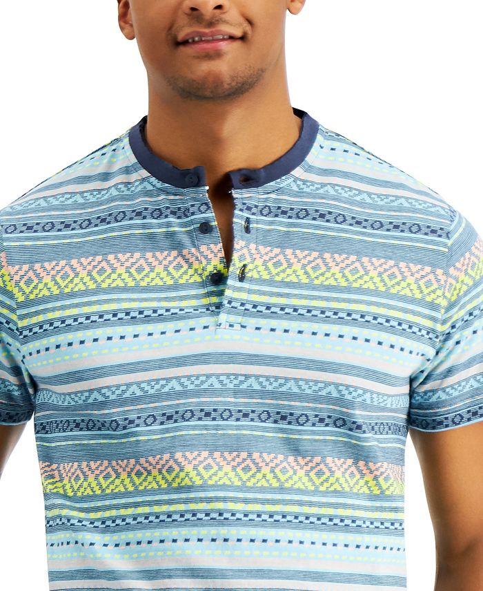 Sun + Stone Men's YarnDyed GeoStripe Henley, Created for Macy's Macy's