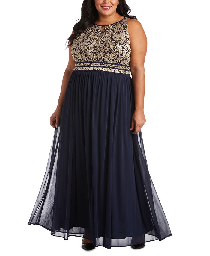 r&m richards plus size sleeveless beaded gown