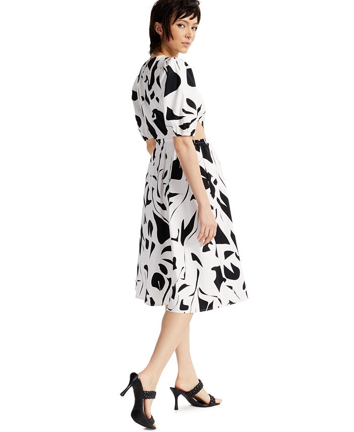 INC International Concepts Printed Puff-Sleeve Cutout Dress, Created ...
