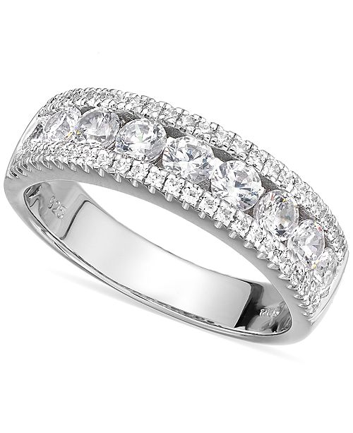 Arabella Sterling Silver Swarovski Zirconia ThreeRow Ring (21/10 ct