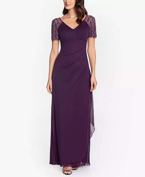 beaded-sleeve gown