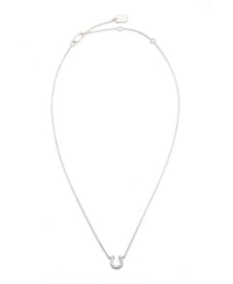 Cubic Zirconia Horseshoe Pendant Necklace in Sterling Silver, 14" + 3" extender