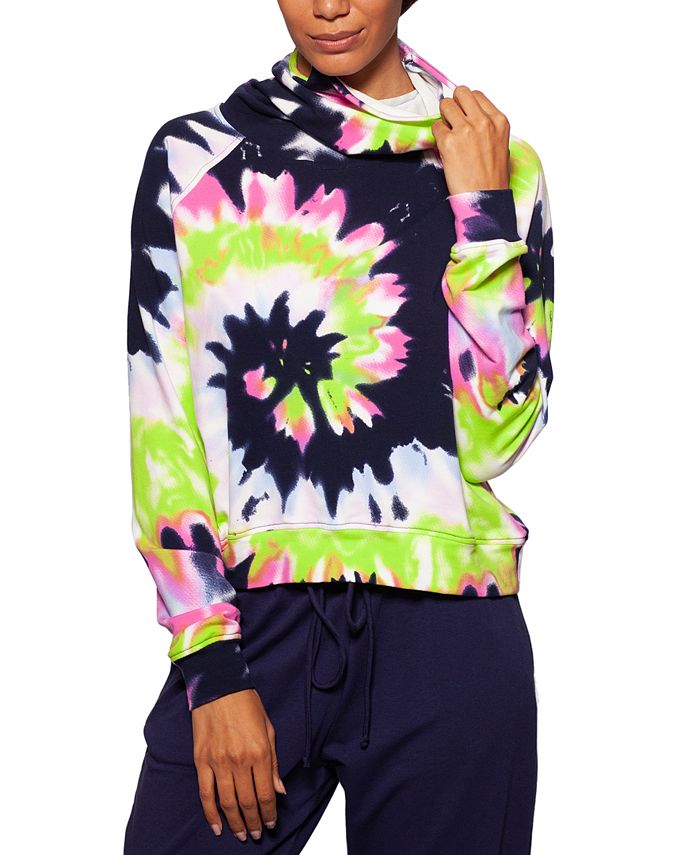BAM BY BETSY & ADAM Womens Green Stretch Tie Pocketed Built-in Mask, Relaxed Fit Long Sleeve Hoodie Top