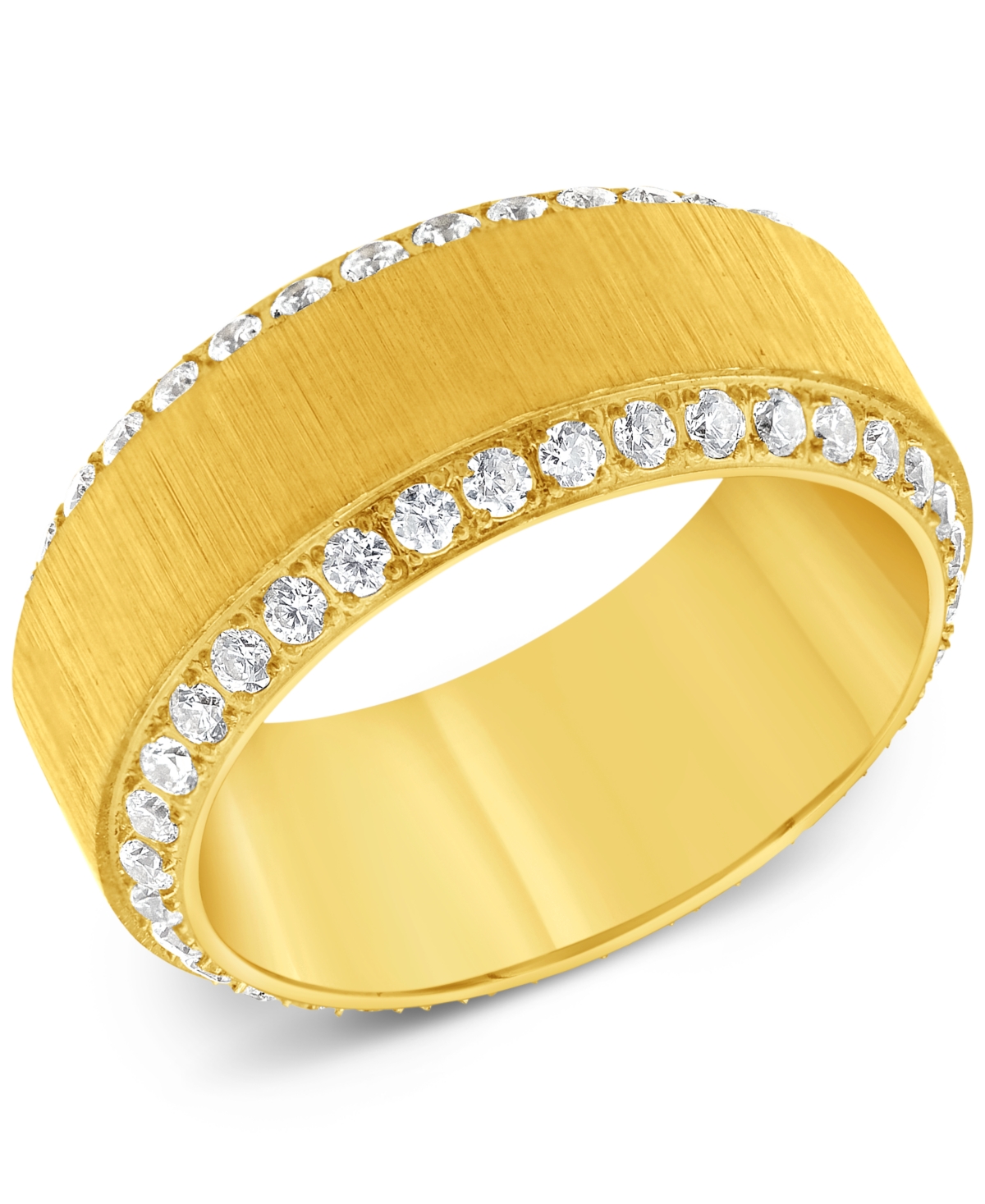 Men's Cubic Zirconia Textured Band in Yellow Ion-Plated Stainless Steel - Gold-Tone