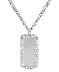 Men's Cubic Zirconia Dog Tag 24" Pendant Necklace in Stainless Steel