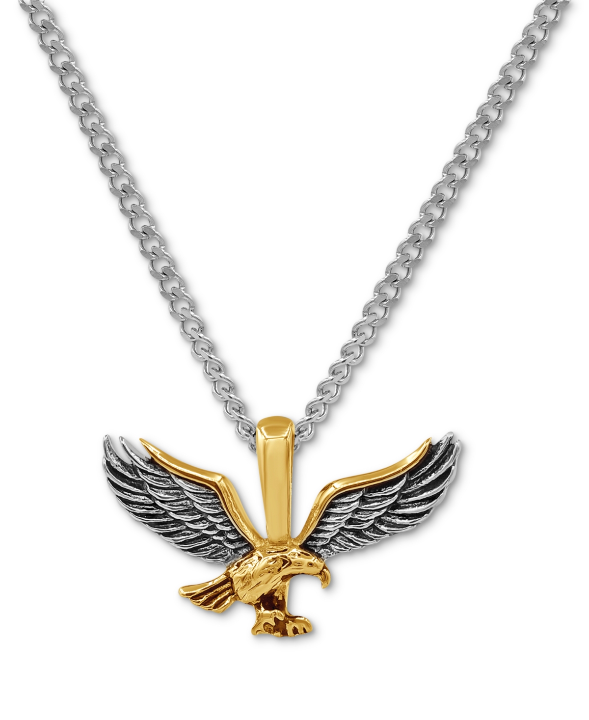 Men's Two-Tone Eagle 24" Pendant Necklace in Stainless Steel & Yellow Ion-Plate - Two-Tone