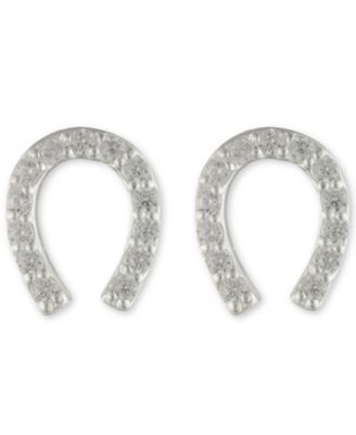 Cubic Zirconia Horseshoe Stud Earrings in Sterling Silver