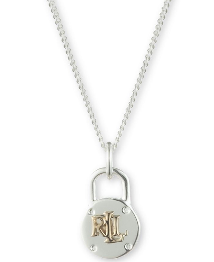 Lauren Ralph Lauren - Padlock Logo Choker Pendant Necklace in Sterling Silver & 18k Gold-Plate, 14" + 3" extender