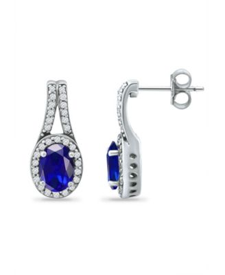 Simulated Blue Sapphire and Cubic Zirconia Halo Earrings