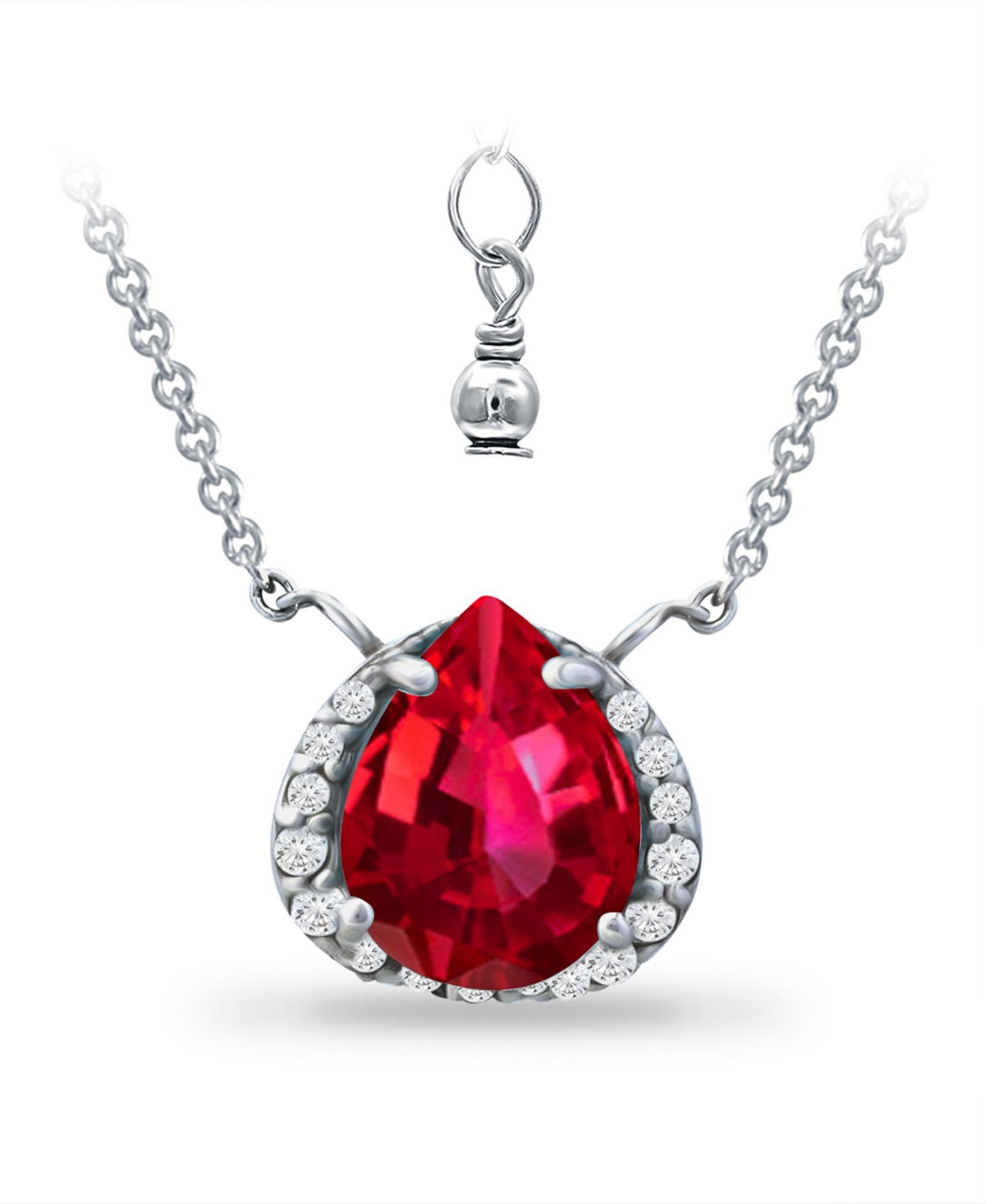 Lab Grown Ruby and Cubic Zirconia Accent Necklace - Ruby