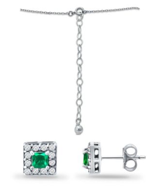 Lab Grown Green Quartz and Cubic Zirconia Halo Square Pendant and Earring Set, 3 Piece