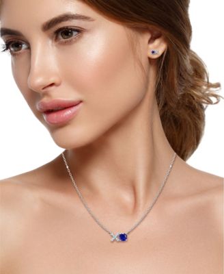 Simulated Blue Sapphire and Cubic Zirconia "XO" Pendant and Earring Set, 3 Piece