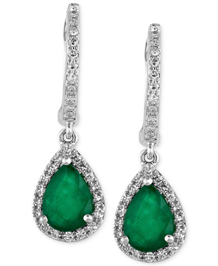 EFFY Collection - Emerald (1-1/8 ct. t.w.) and Diamond (1/4 ct. t.w.) Drop Earrings in 14k White Gold