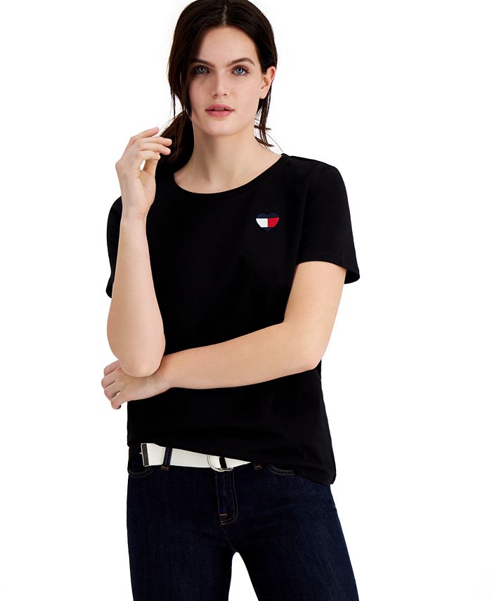 Tommy Hilfiger Women's Embroidered Heart-Logo T-Shirt - Macy's