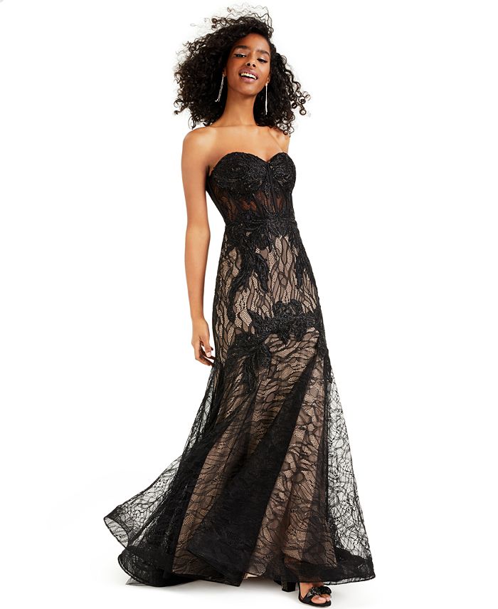 Blondie Nites Juniors' Strapless Lace Corset Gown, Created for Macy's -  Macy's