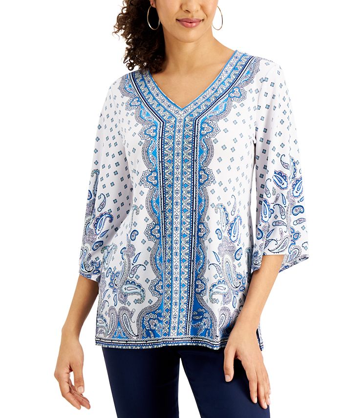 JM Collection Printed Y-Neck Princess Top, Created for Macy's - Macy's