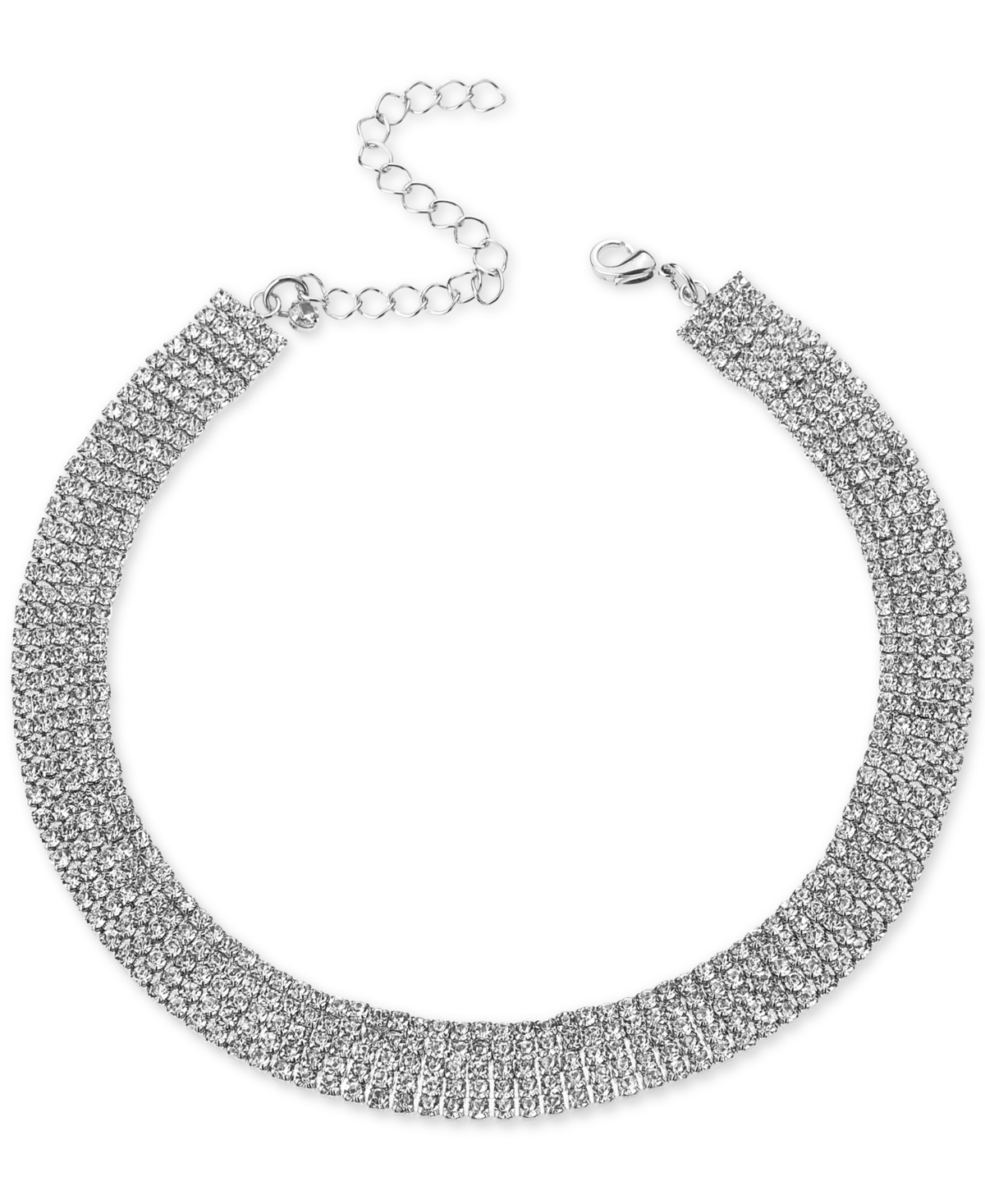 Silver-Tone Rhinestone Wide Choker Necklace, 13" + 3" extender, Created for Macy's - Silver