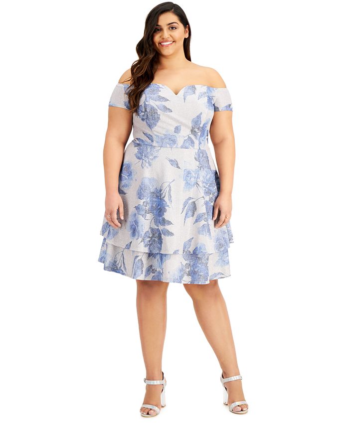B Darlin Trendy Plus Size Floral-Print Off-The-Shoulder Dress - Macy's