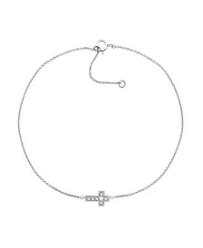Diamond Accent Cross Anklet in Sterling Silver , 9" + 1" extender