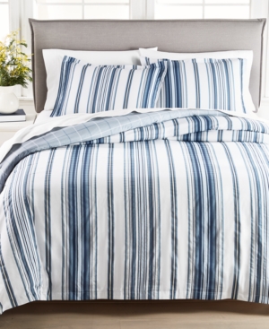 Martha Stewart Collection Herring Stripe Full/queen 3pc Quilt Set In Blue