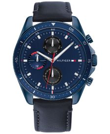 Men's Chronograph Blue Leather Strap Watch 44mm