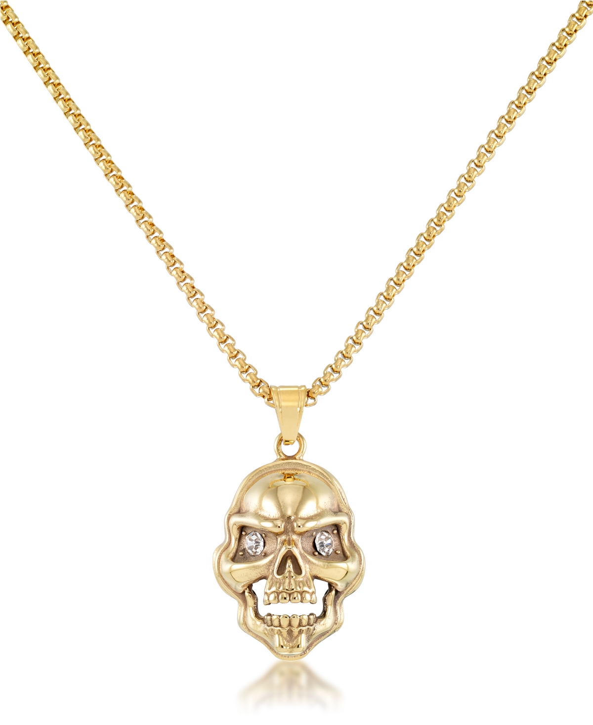 Men's Cubic Zirconia Signature Skull 24" Pendant Necklace in Black Ion-Plated Stainless Steel (Also available in Gold-