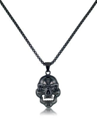 Andrew Charles by Andy Hilfiger Mens Cubic Zirconia Signature Skull 24 Pendant Necklace in Black Ion-Plated Stainless Steel Also available in Gold- 116$