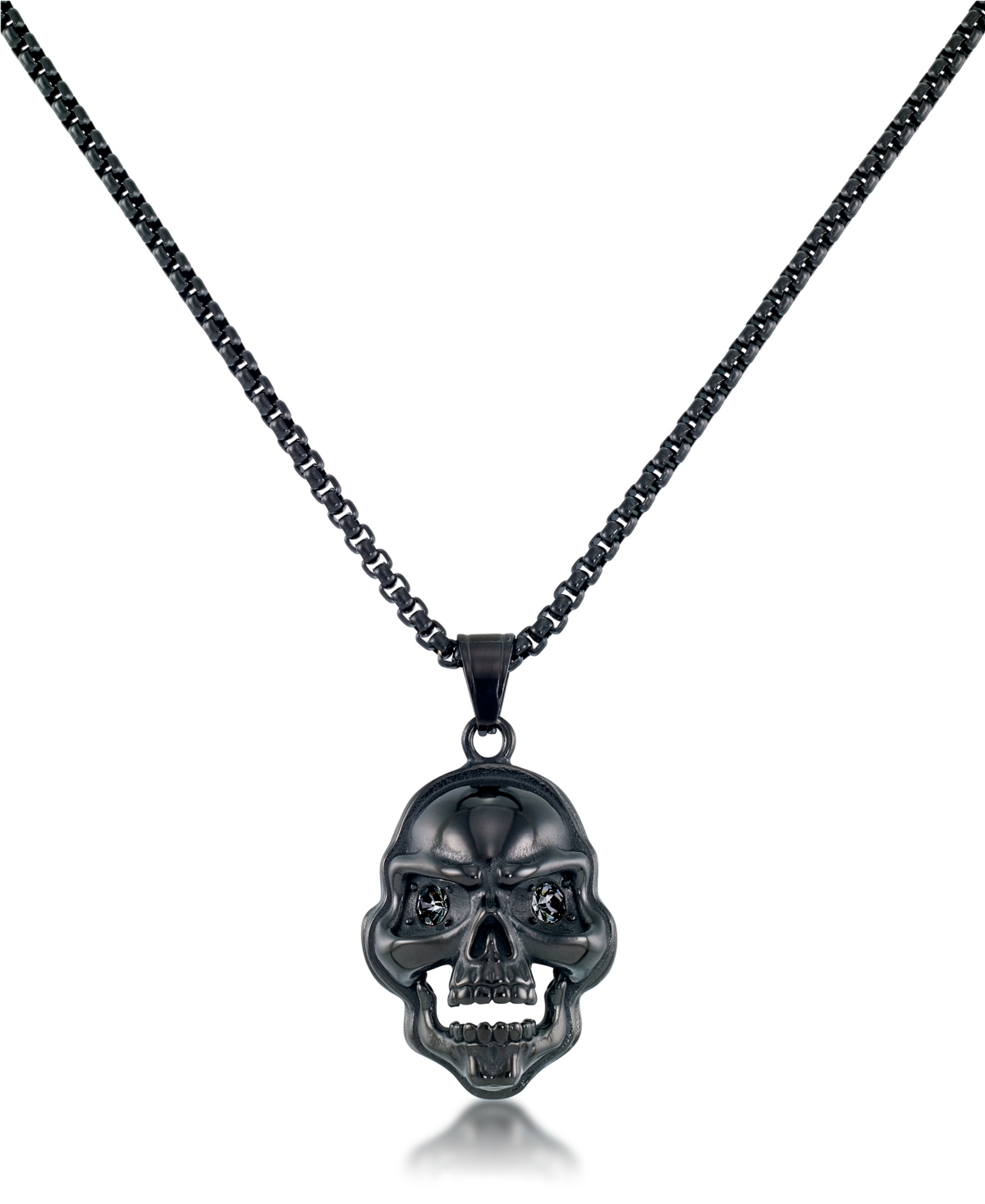 Andrew Charles by Andy Hilfiger Men's Cubic Zirconia Signature Skull 24" Pendant Necklace in Black Ion-Plated Stainless Steel (Also available in Gold-Tone Ion-Plated Stainless Steel)