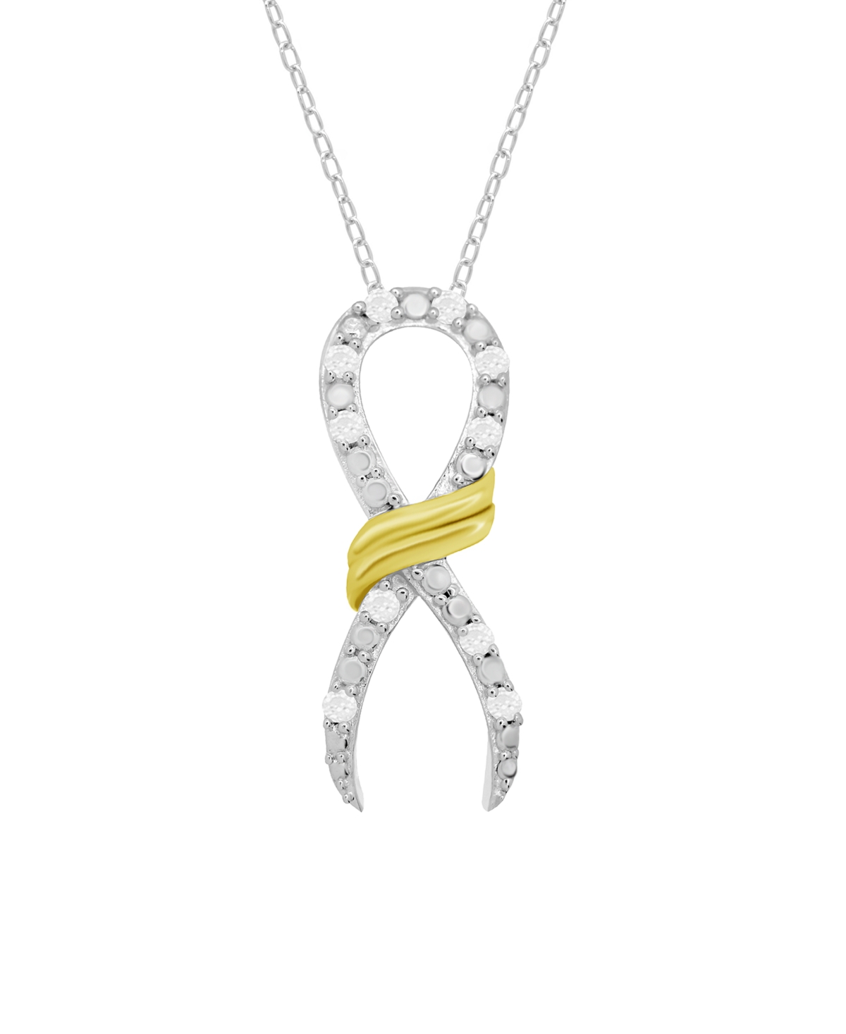 Diamond Awareness Ribbon Pendant Necklace (1/10 ct. t.w.) In Sterling Silver & 14K Gold-Plate - Sterling Silver  k gold-plated sterling