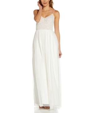ADRIANNA PAPELL BEADED-TOP GOWN