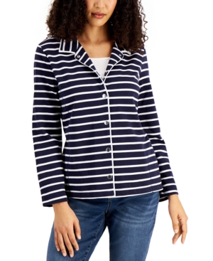 Karen Scott Striped French Terry Jacket Created for Macy's