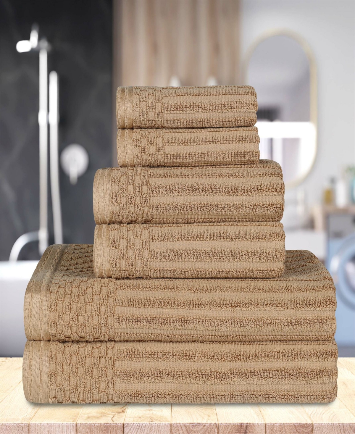 Superior Soho Checkered Border Cotton 6 Piece Towel Set In Brown