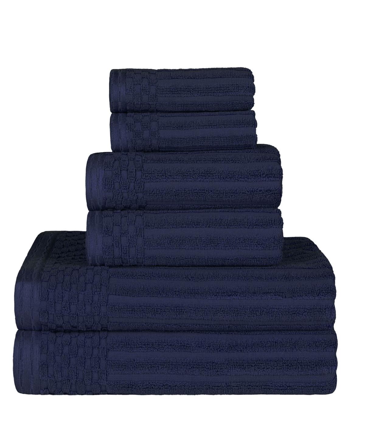 Superior Cotton Highly Absorbent 8pc Solid And Checkered Border Towel Set In Navy Blue