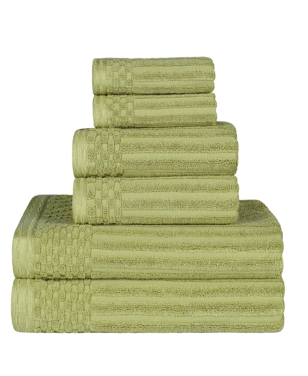 Superior Soho Checkered Border Cotton 6 Piece Towel Set In Sage