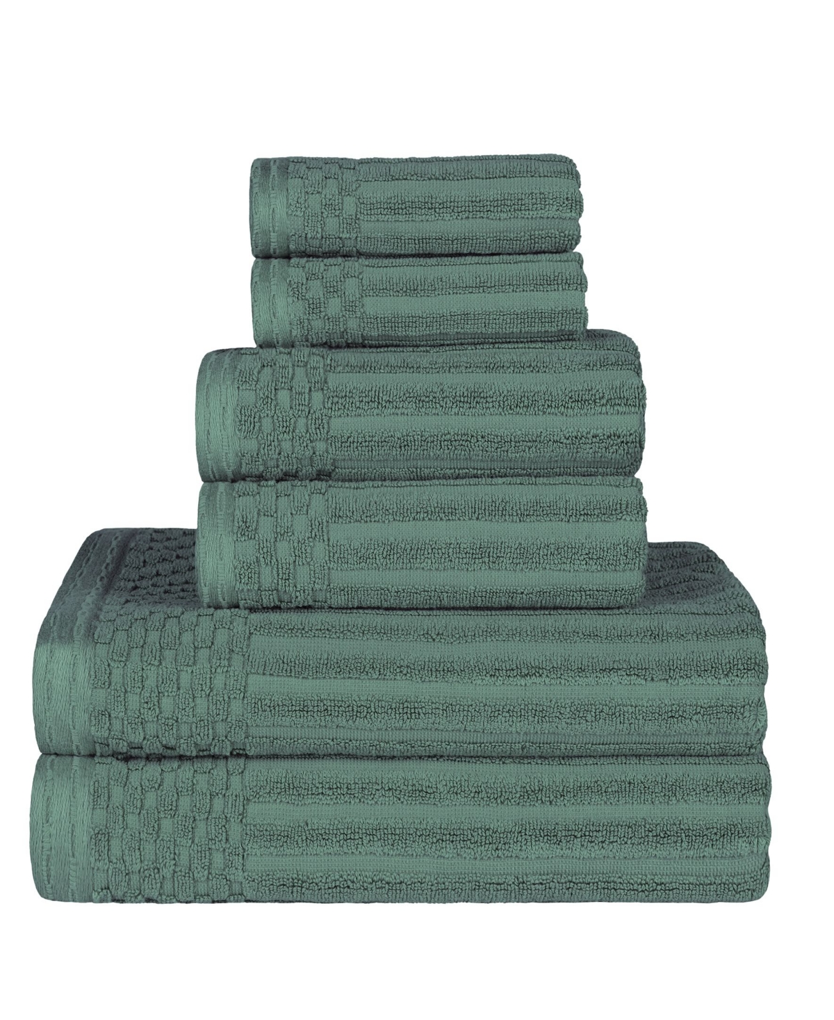 Superior Soho Checkered Border Cotton 6 Piece Towel Set Bedding In Basil