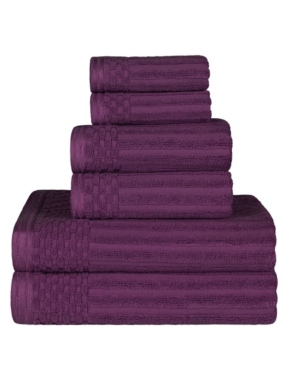Superior Soho Checkered Border Cotton 6 Piece Towel Set Bedding In Dark Purple