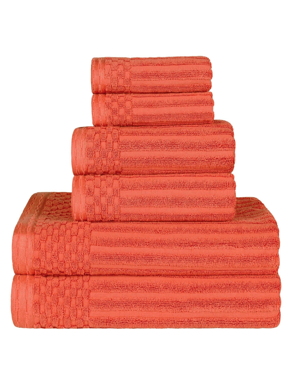 Superior Soho Checkered Border Cotton 6 Piece Towel Set In Coral