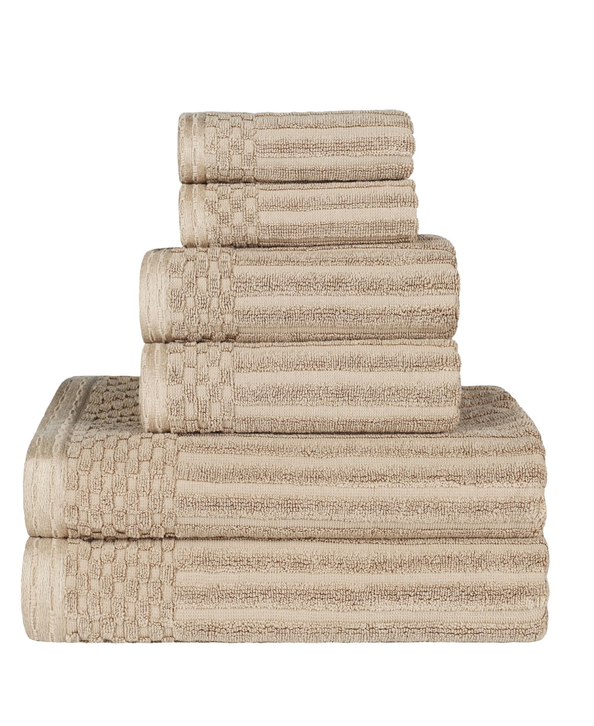 Superior Soho Checkered Border Cotton 6 Piece Towel Set In Ivory