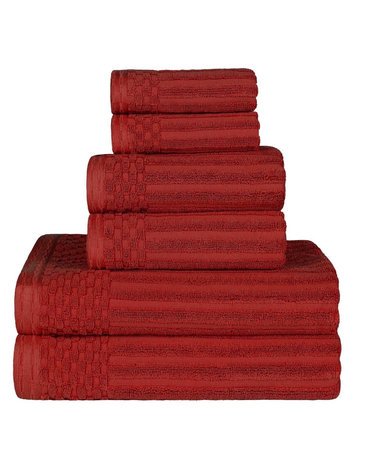 Superior Soho Checkered Border Cotton 6 Piece Towel Set In Burgundy