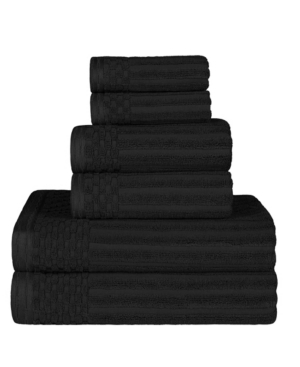 Superior Soho Checkered Border Cotton 6 Piece Towel Set Bedding In Black