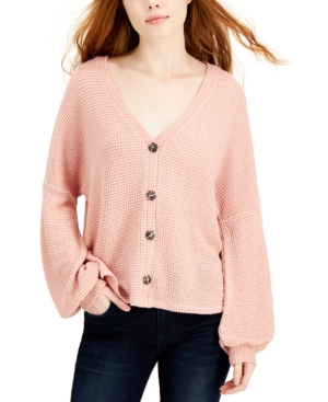 Hooked Up by Iot Juniors' Blouson-Sleeve Cardigan